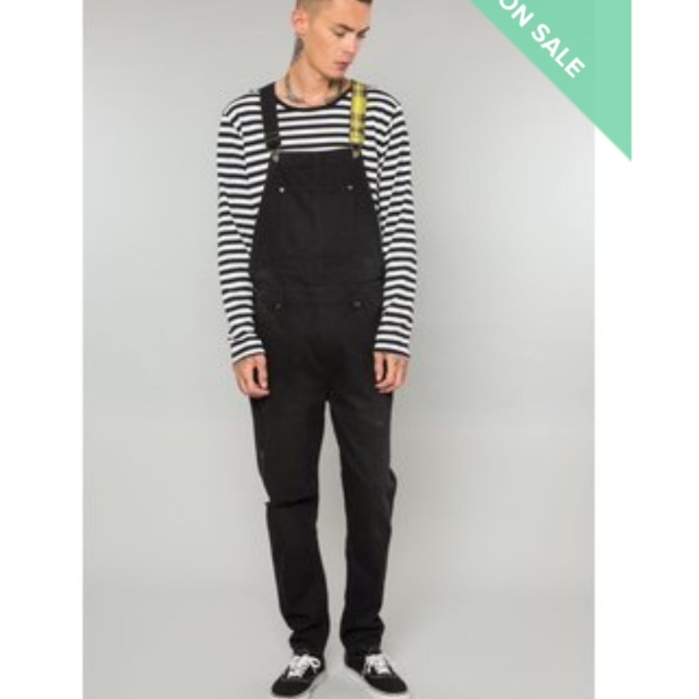 Elwood BLACK DENIM SLIM FIT DESTRUCTED OVERALL